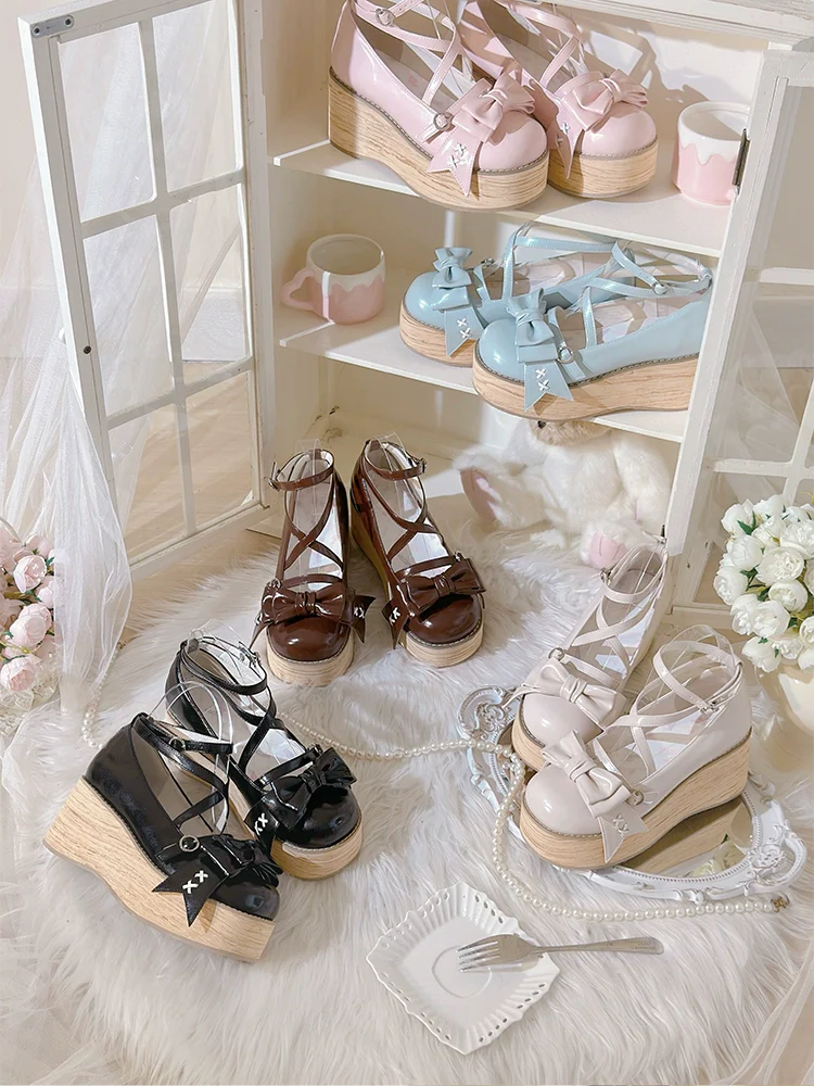 SeeYou - Sweet Cake - Sweet Lolita Platform Shoes Wood Grain - Image 37