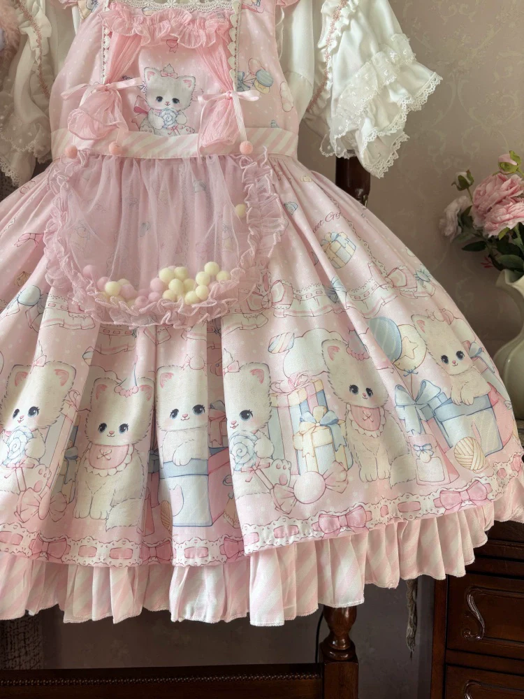 Suiyi - Meow Pompom - Sweet Lolita Salopette Dress Suit, Cat Print - Image 21