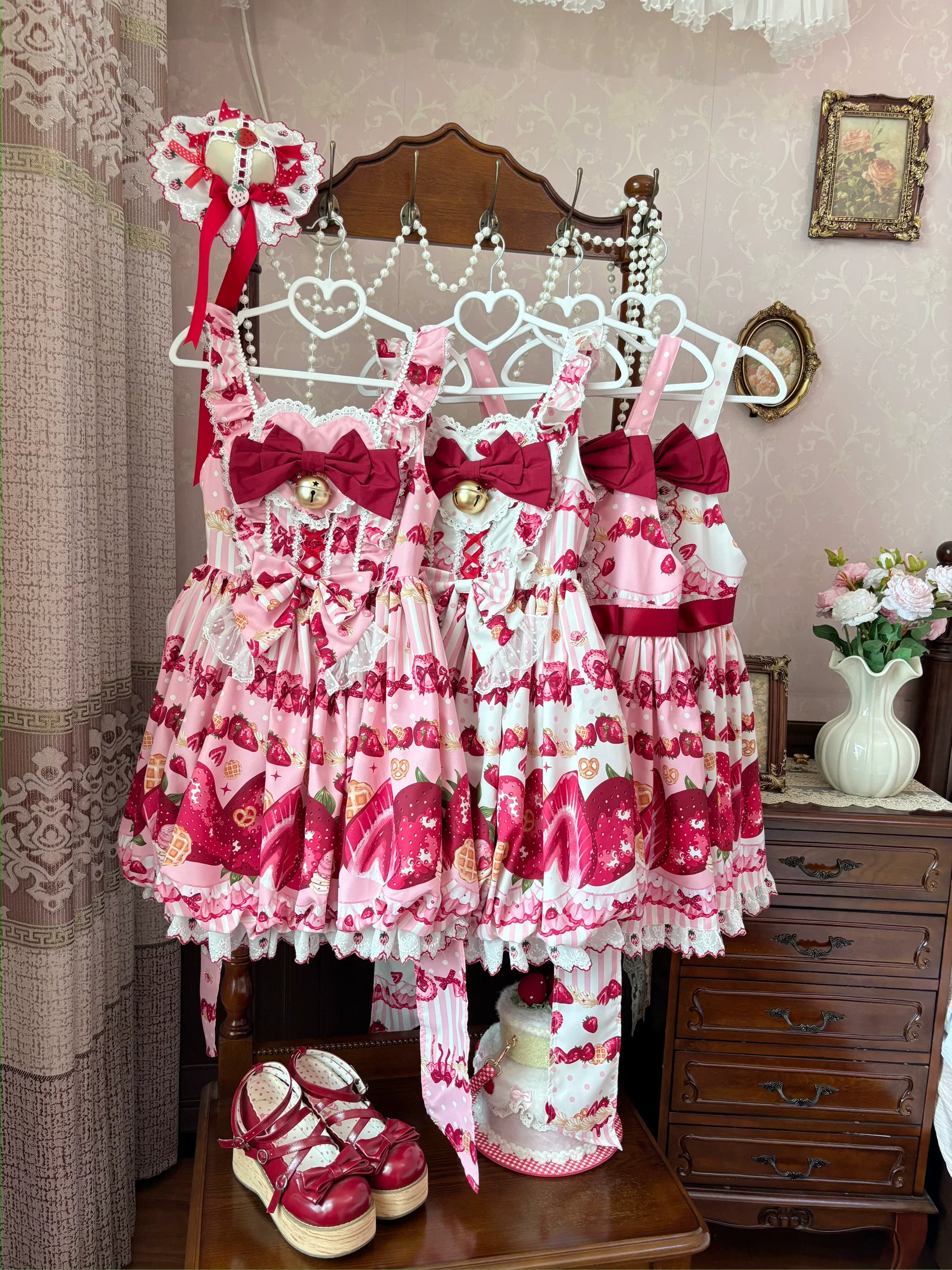 Strawberry Sweetheart Cake - Sweet Lolita Salopette & JSK, Strawberry Print - Image 11