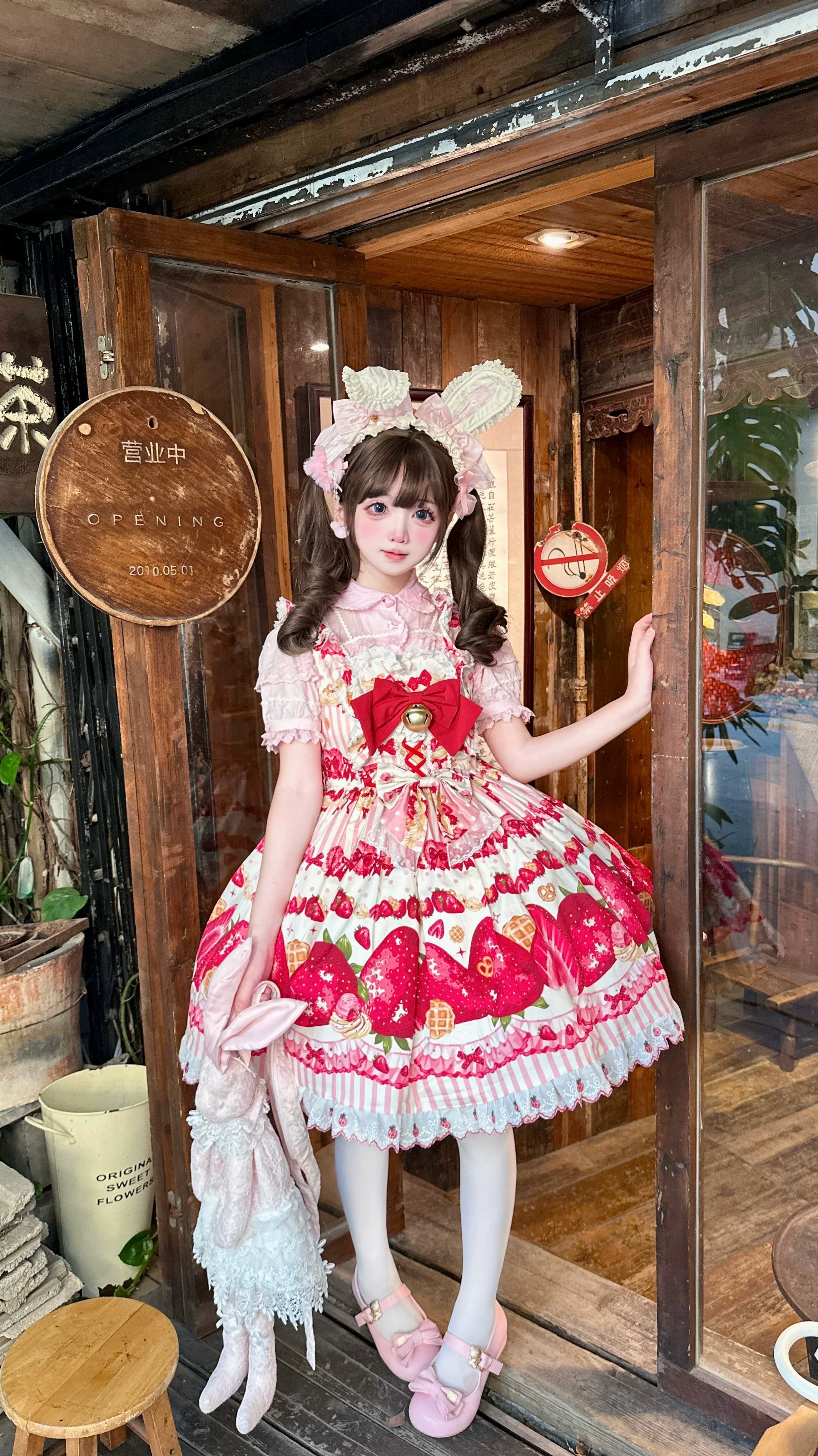 Strawberry Sweetheart Cake - Sweet Lolita Salopette & JSK, Strawberry Print - Image 6