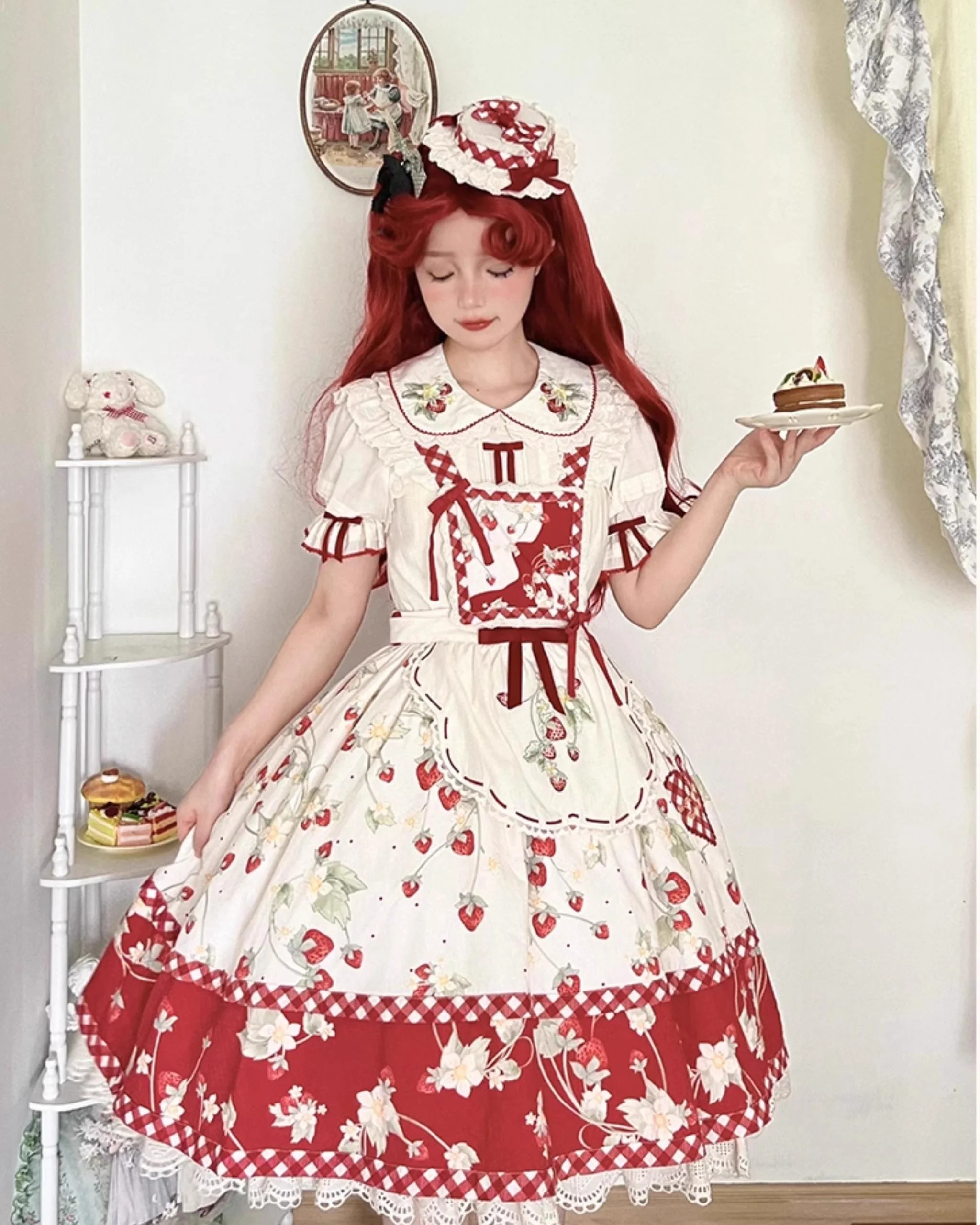 Piggy Bun - Sweet Lolita Shirt Strawberry Embroidery Ivory Blouse - Image 14