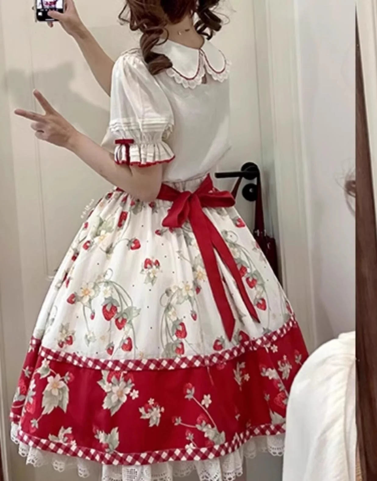 Piggy Bun - Sweet Lolita Shirt Strawberry Embroidery Ivory Blouse - Image 15