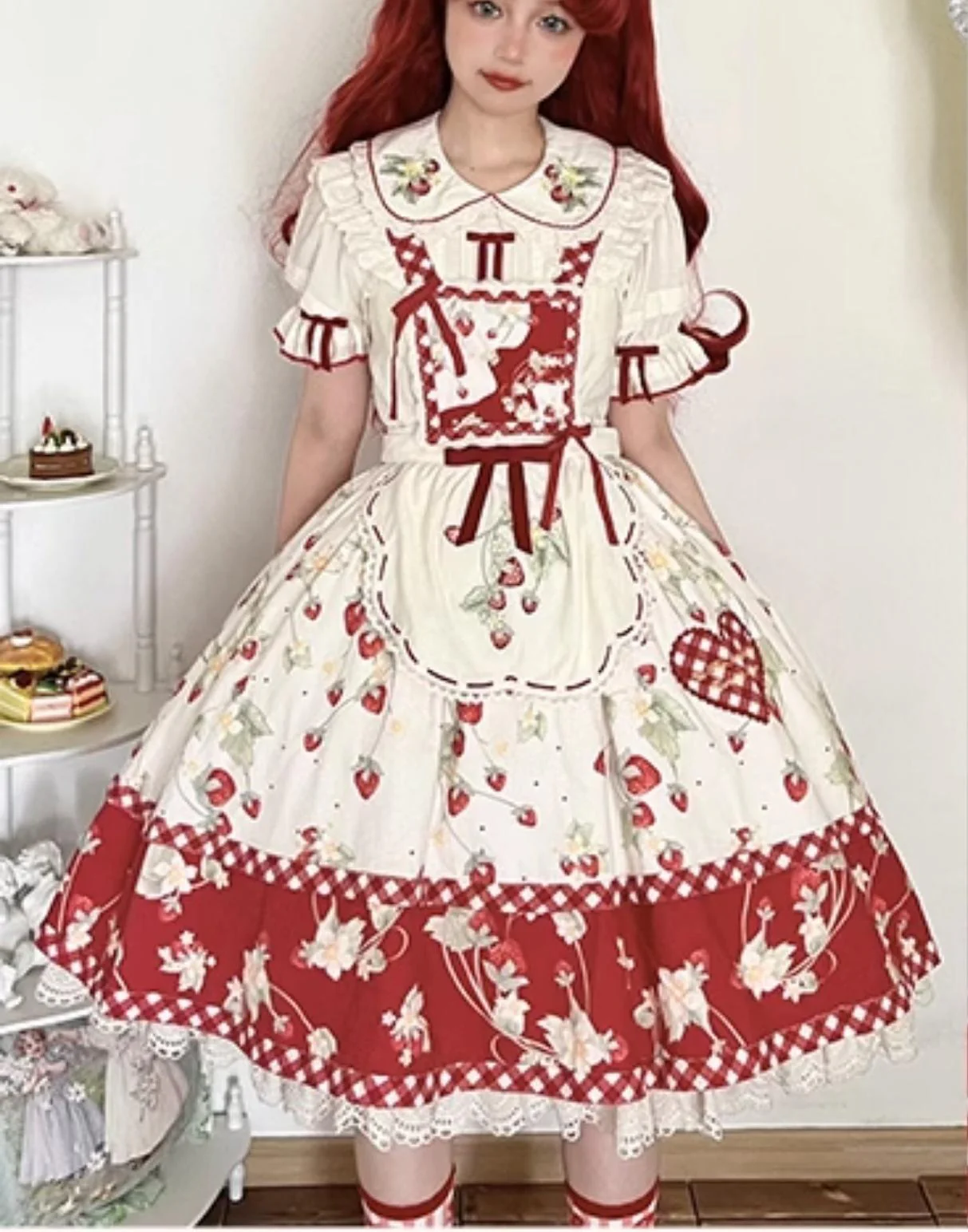 Piggy Bun - Sweet Lolita Shirt Strawberry Embroidery Ivory Blouse - Image 19