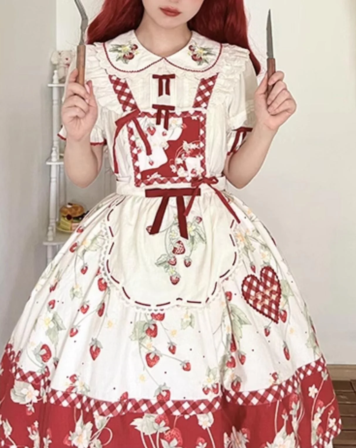 Piggy Bun - Sweet Lolita Shirt Strawberry Embroidery Ivory Blouse - Image 20