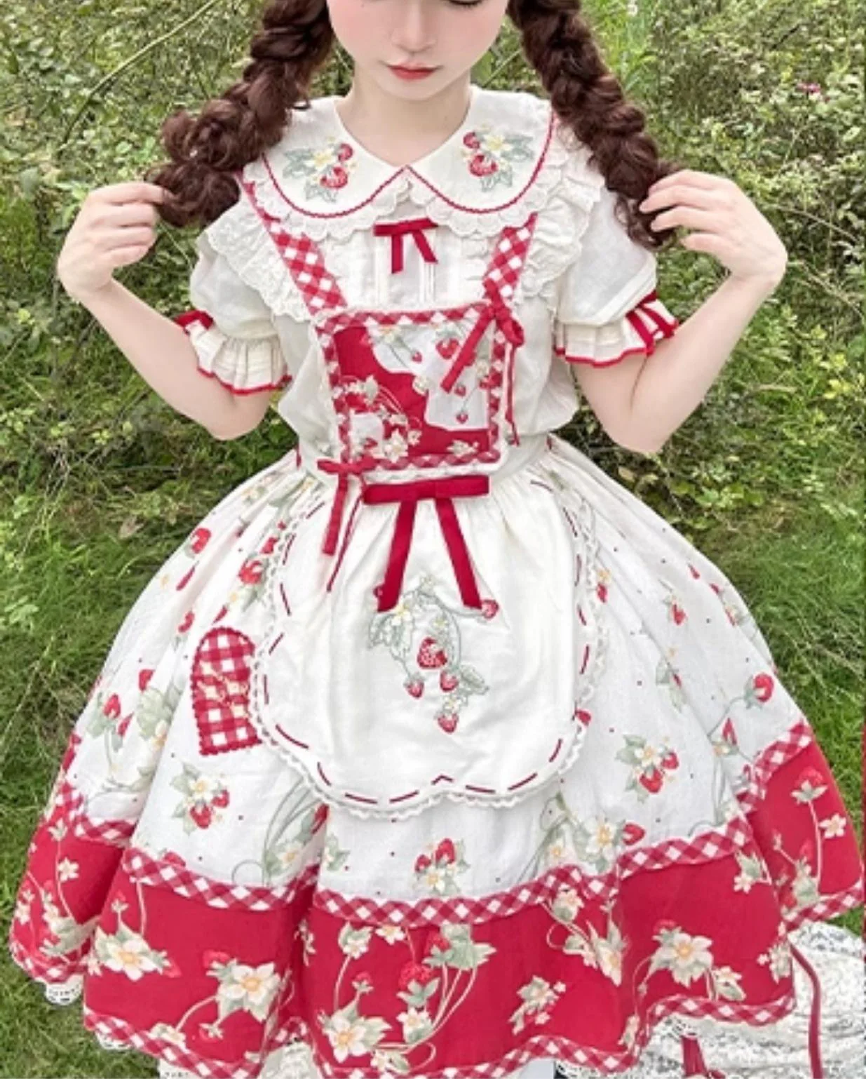 Piggy Bun - Sweet Lolita Shirt Strawberry Embroidery Ivory Blouse - Image 23