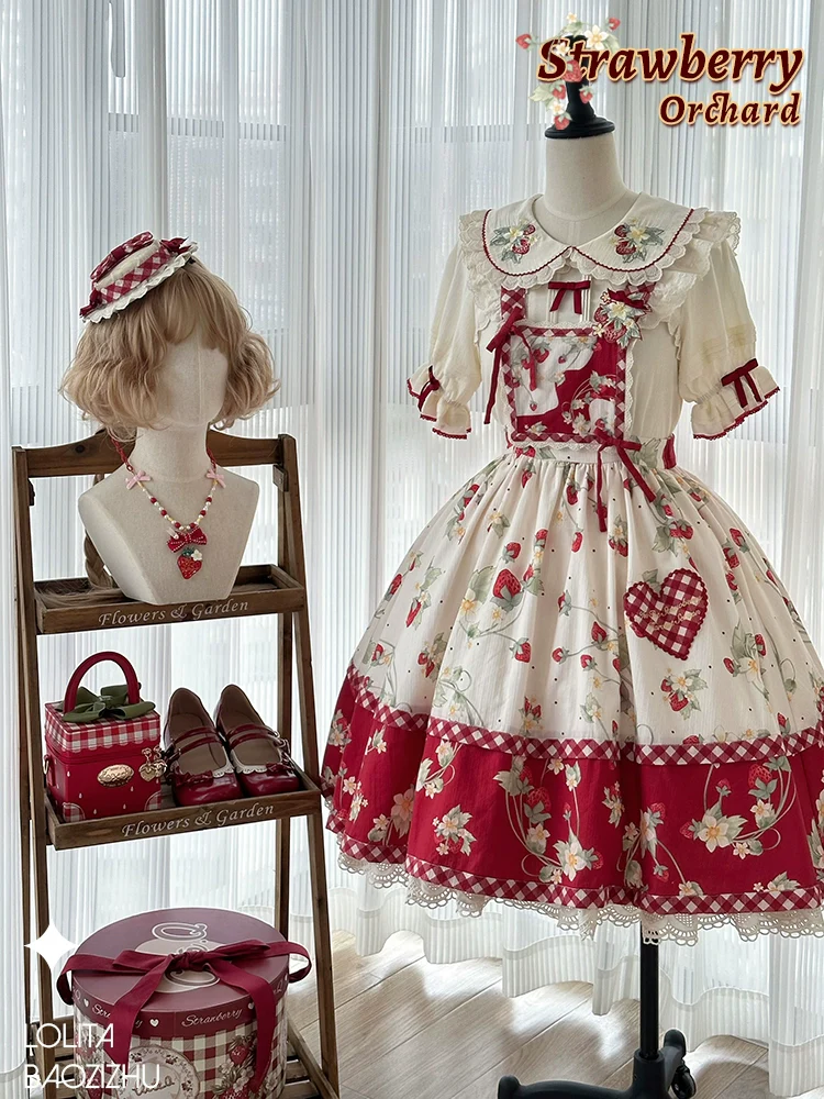 Piggy Bun - Sweet Lolita Shirt Strawberry Embroidery Ivory Blouse - Image 6