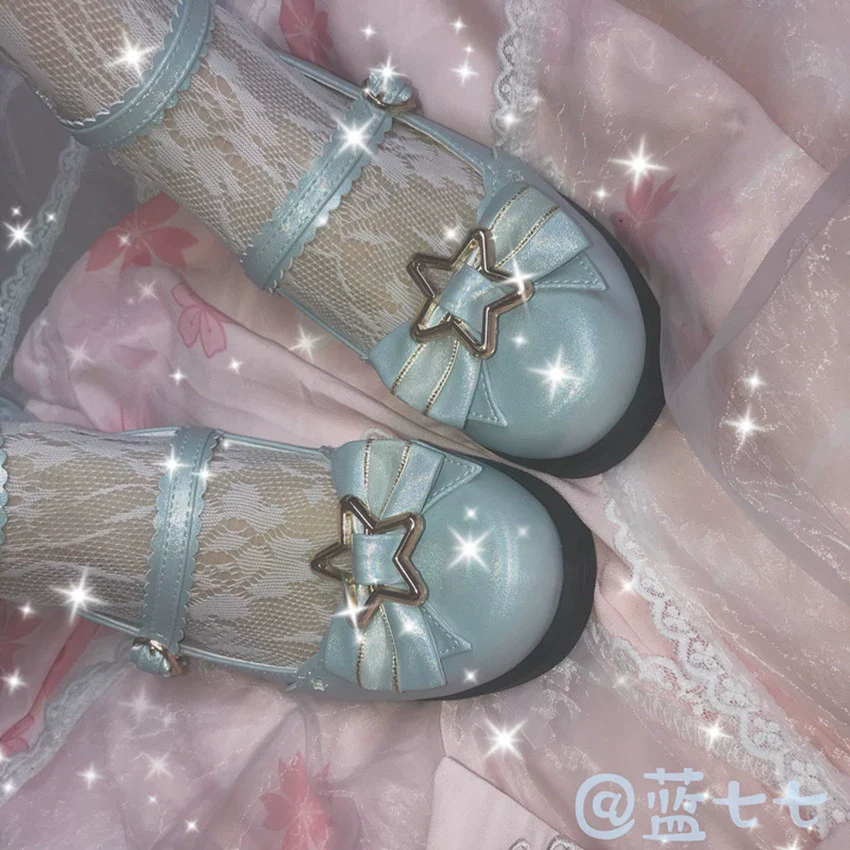 Bubble Cat - Dreamy Starry - Sweet Lolita Shoes Low Heel Bow Shoes - Image 8