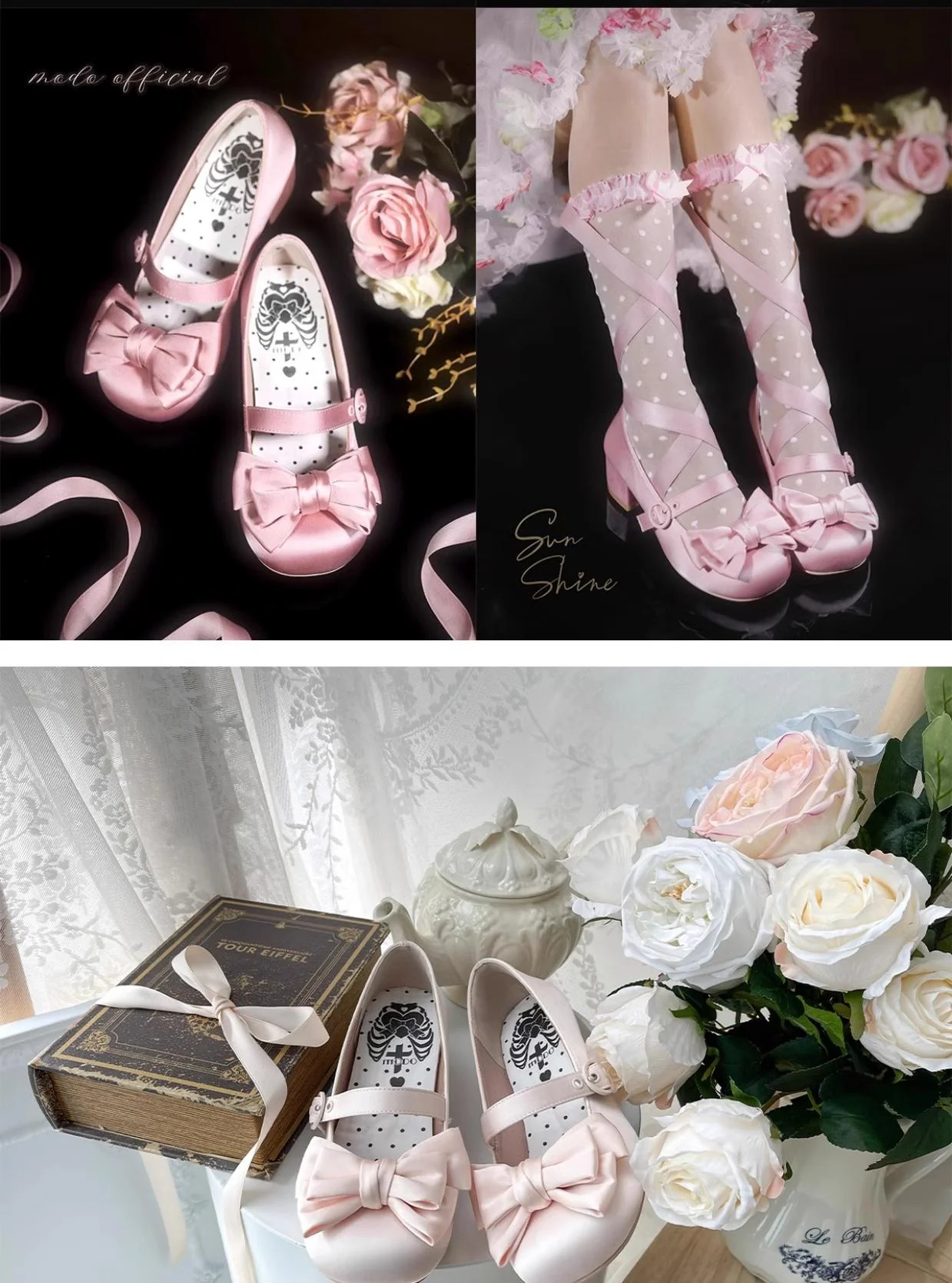 MODO - Sissi - Sweet Lolita Shoes Satin Low Chunky Heels with Bow - Image 12