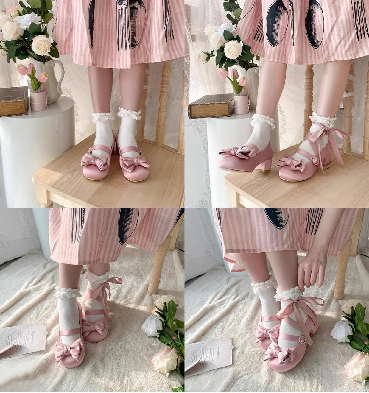 MODO - Sissi - Sweet Lolita Shoes Satin Low Chunky Heels with Bow - Image 7
