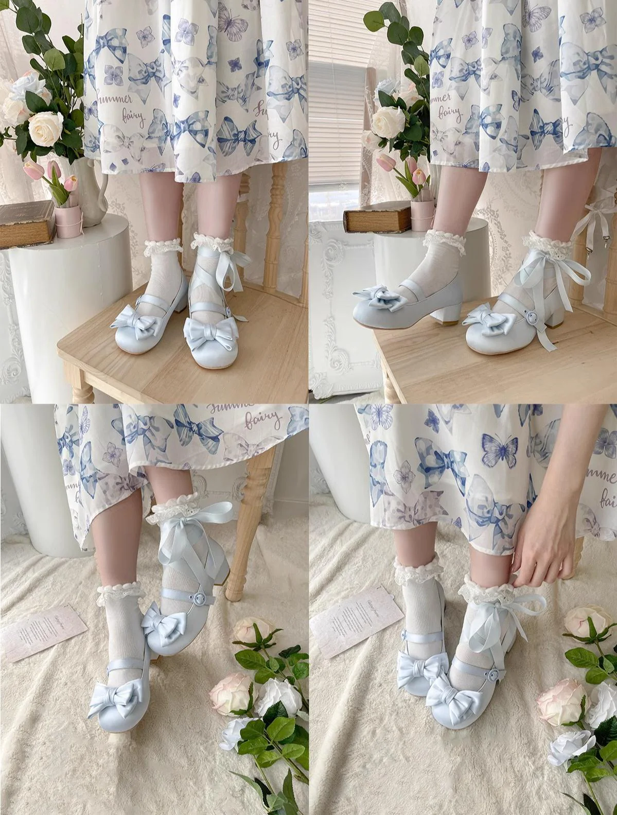 MODO - Sissi - Sweet Lolita Shoes Satin Low Chunky Heels with Bow - Image 8