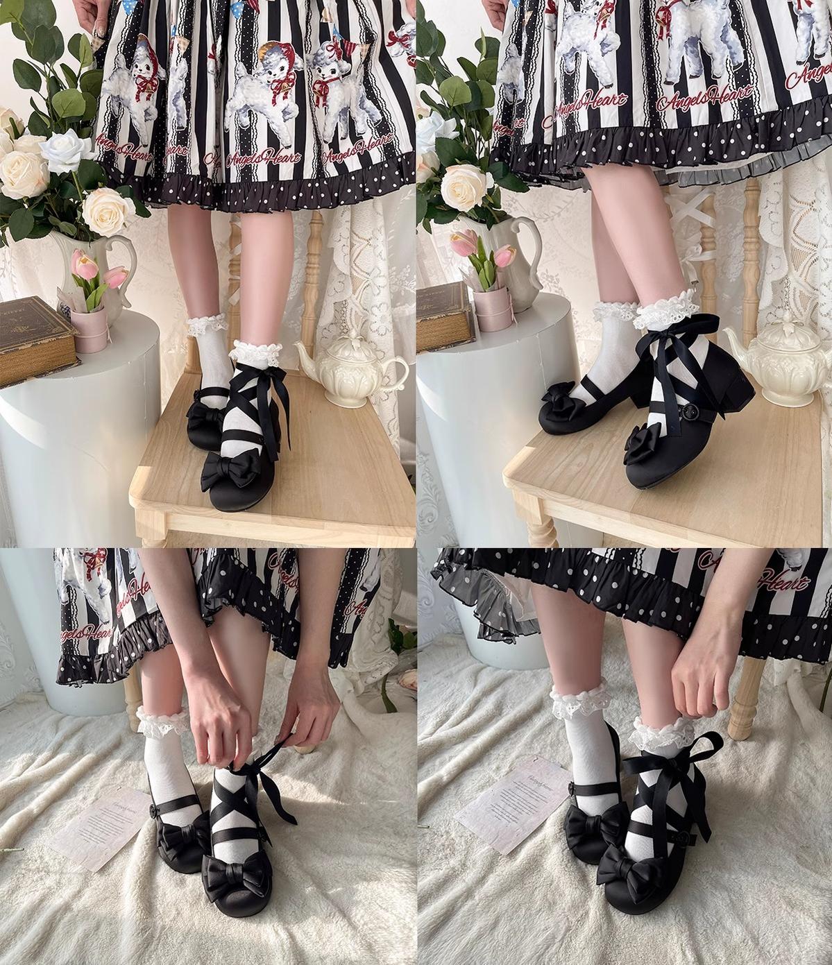 MODO - Sissi - Sweet Lolita Shoes Satin Low Chunky Heels with Bow - Image 9