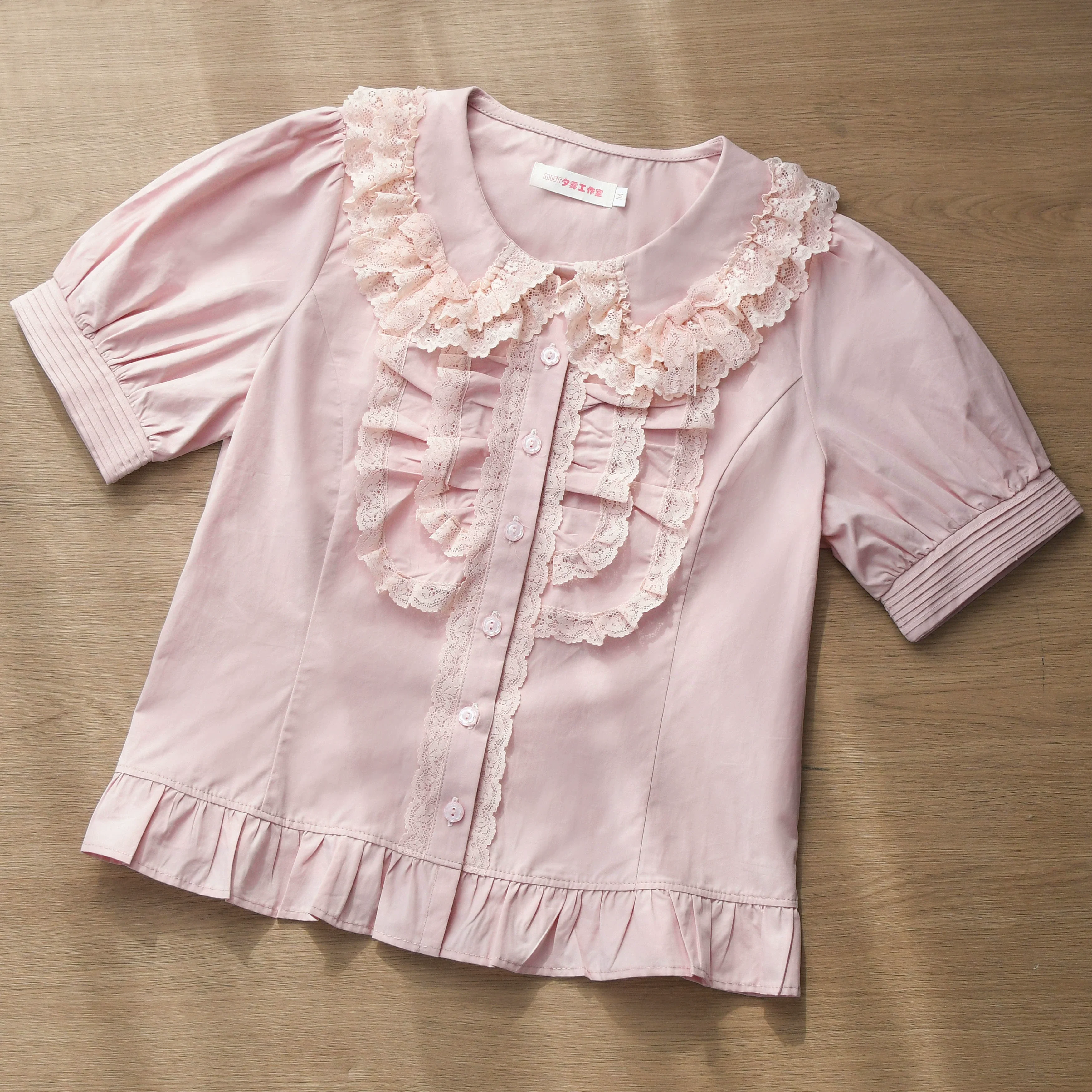 Semi-sweet Milk Cake - Sweet Lolita Short Sleeve Blouse with Lace Peter Pan Collar - Image 4
