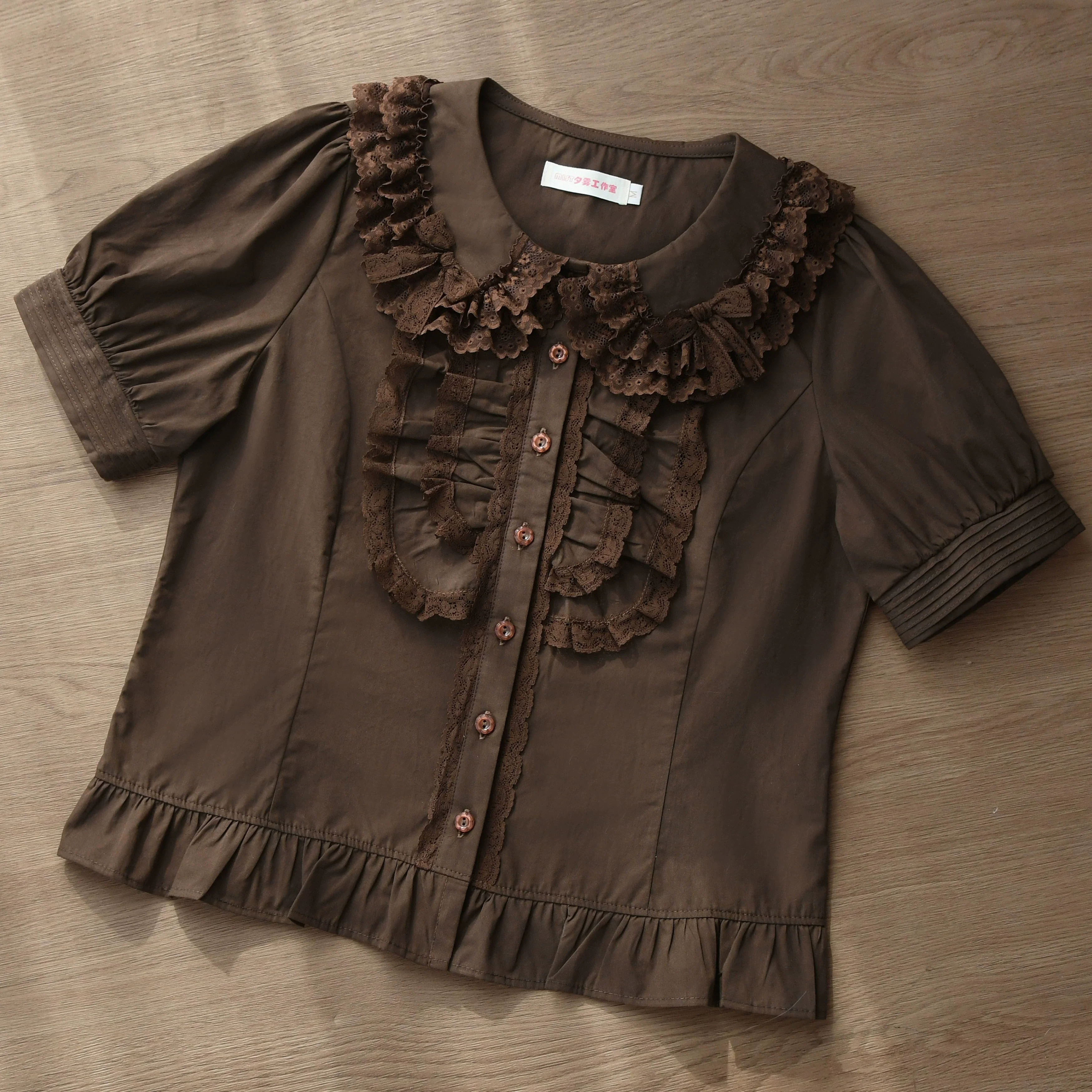 Semi-sweet Milk Cake - Sweet Lolita Short Sleeve Blouse with Lace Peter Pan Collar - Image 5