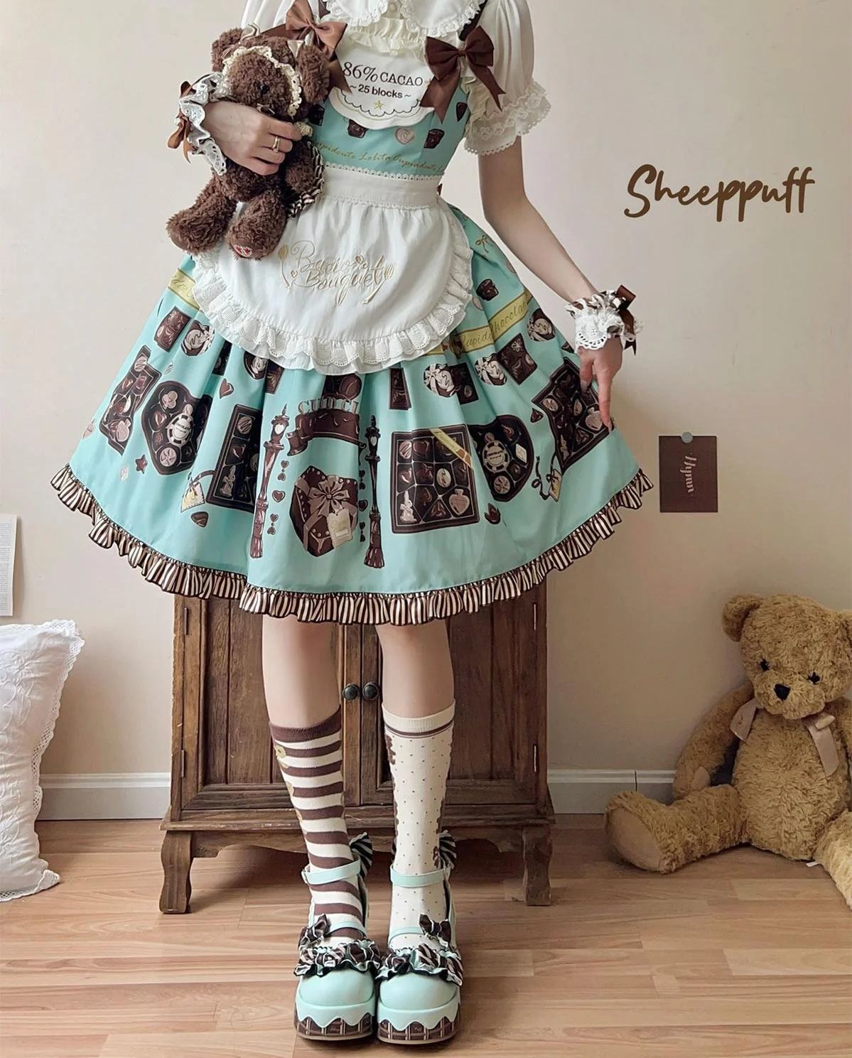 Chocolate Sponge Cake - Sweet Lolita Thick-Sole Shoes with Printed Platform - Image 16