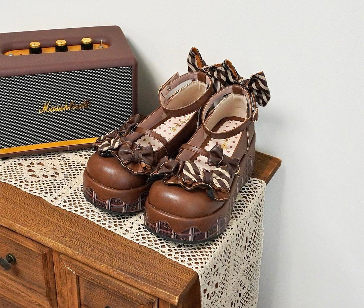 Chocolate Sponge Cake - Sweet Lolita Thick-Sole Shoes with Printed Platform - Image 19