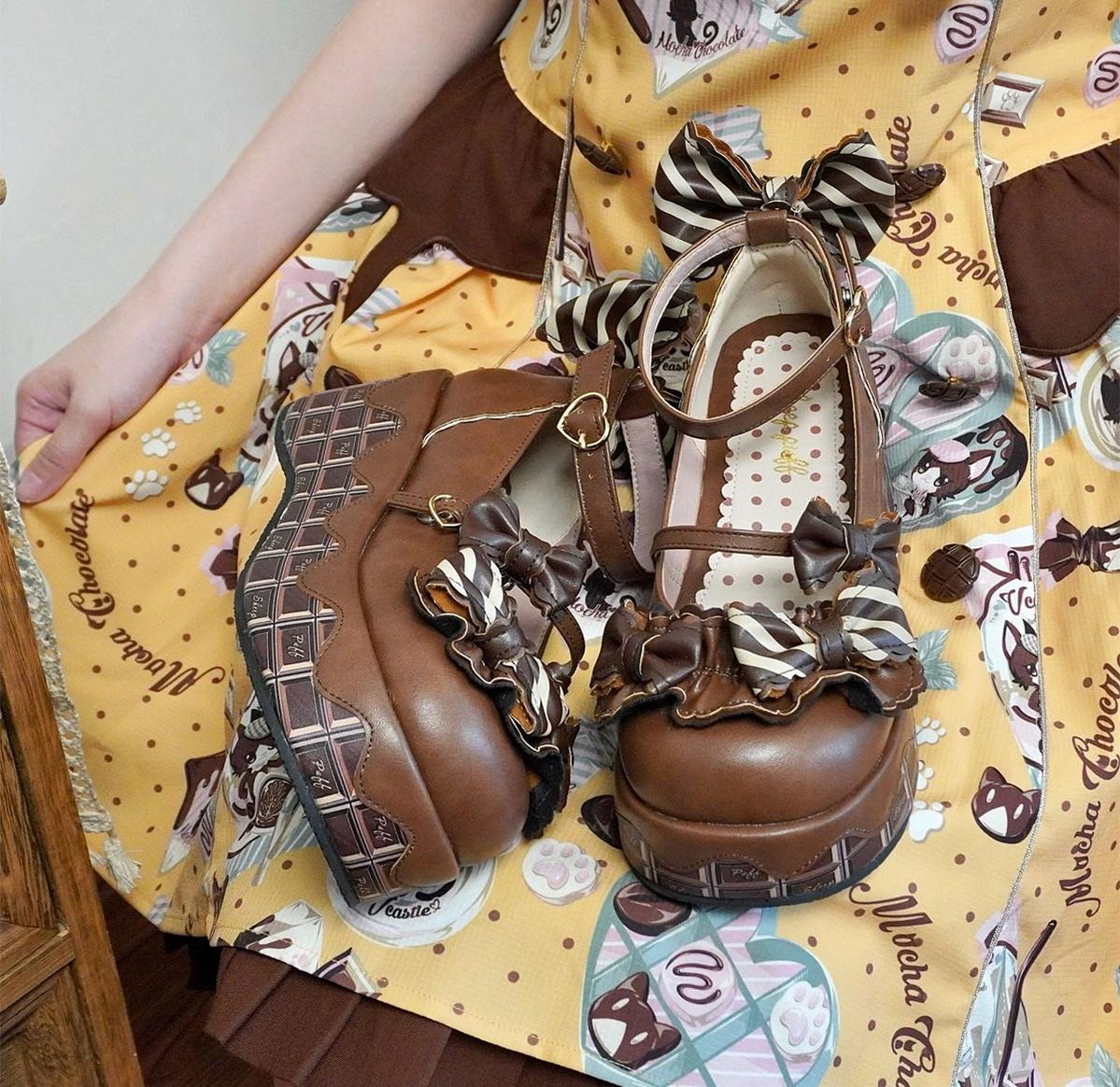 Chocolate Sponge Cake - Sweet Lolita Thick-Sole Shoes with Printed Platform - Image 20