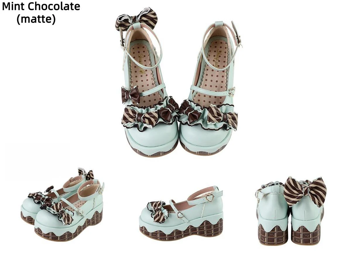 Chocolate Sponge Cake - Sweet Lolita Thick-Sole Shoes with Printed Platform - Image 26