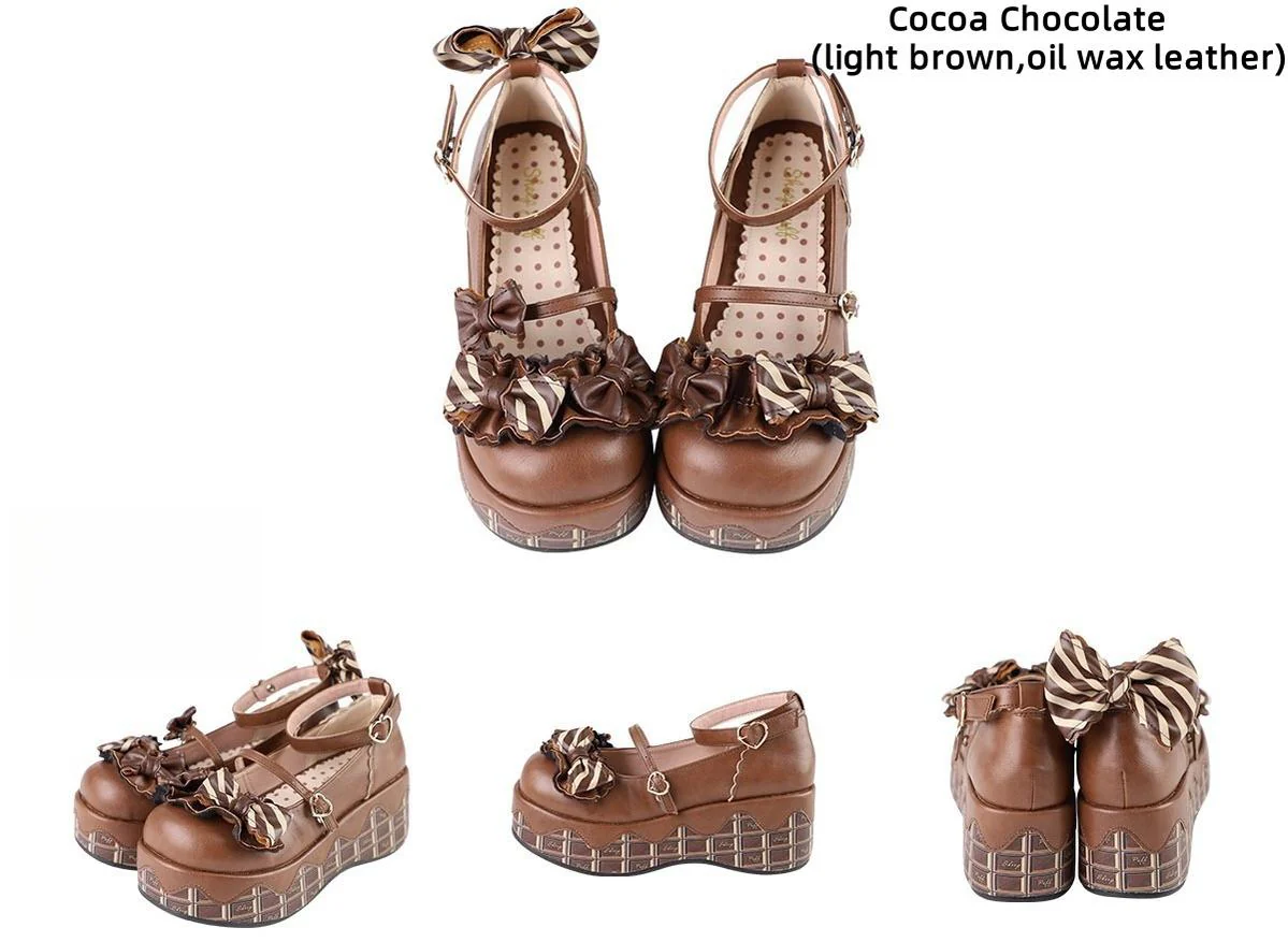 Chocolate Sponge Cake - Sweet Lolita Thick-Sole Shoes with Printed Platform - Image 27
