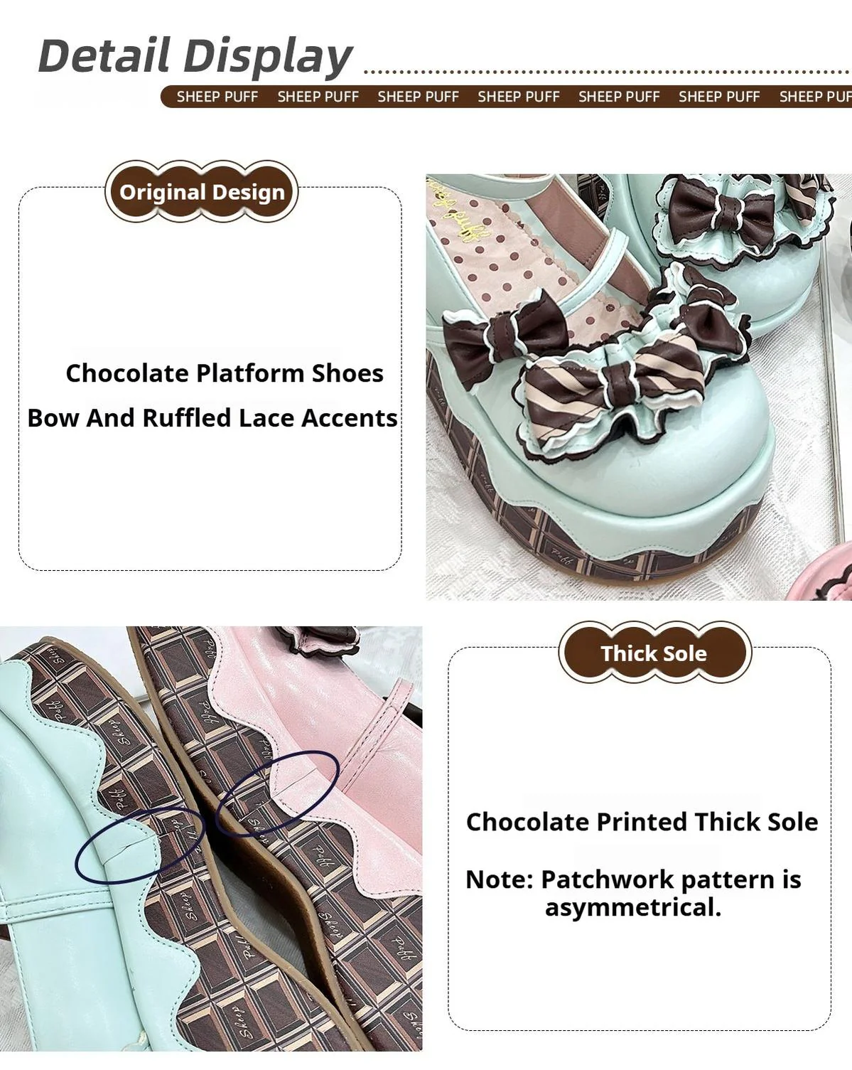 Chocolate Sponge Cake - Sweet Lolita Thick-Sole Shoes with Printed Platform - Image 34