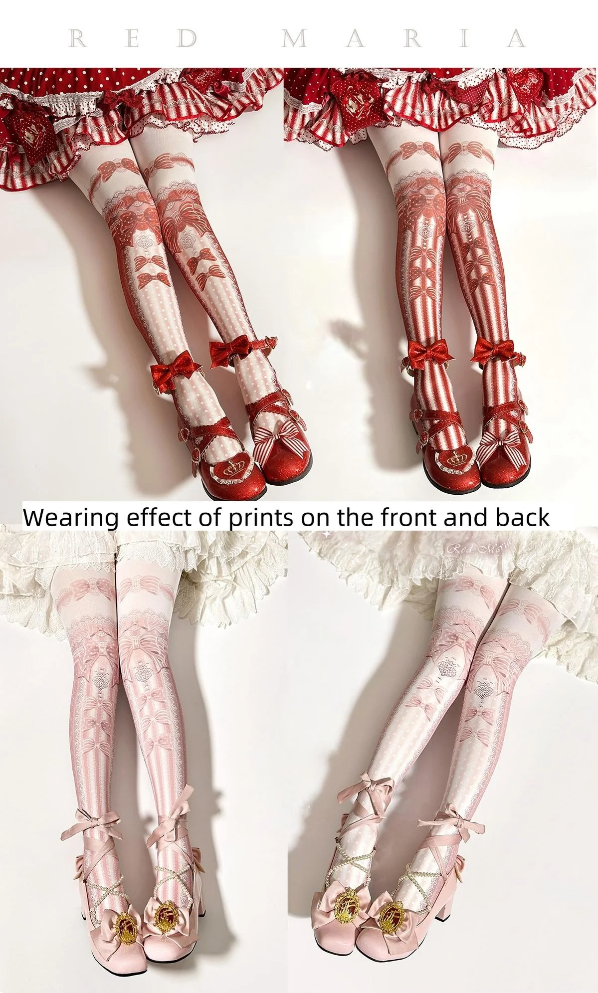 Red Maria - Sweet Lolita Velvet Pantyhose, Bow Printed - Image 6