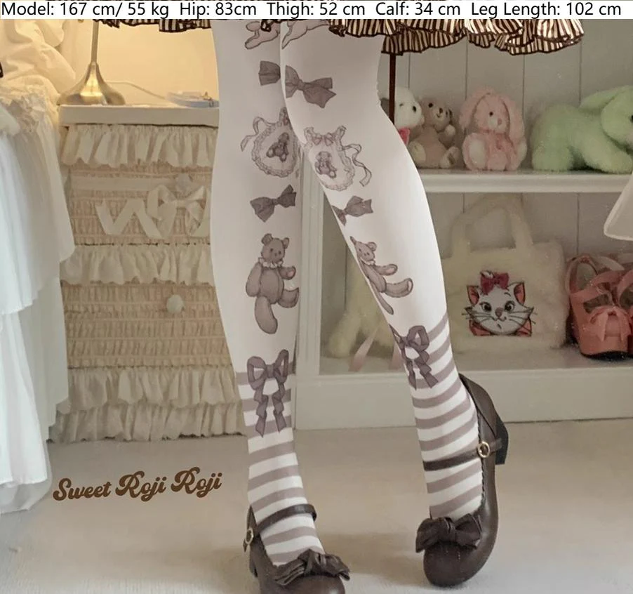 Roji Roji - Cradle Time - Sweet Lolita Velvet Pantyhose Japan Style Printed Tights - Image 4