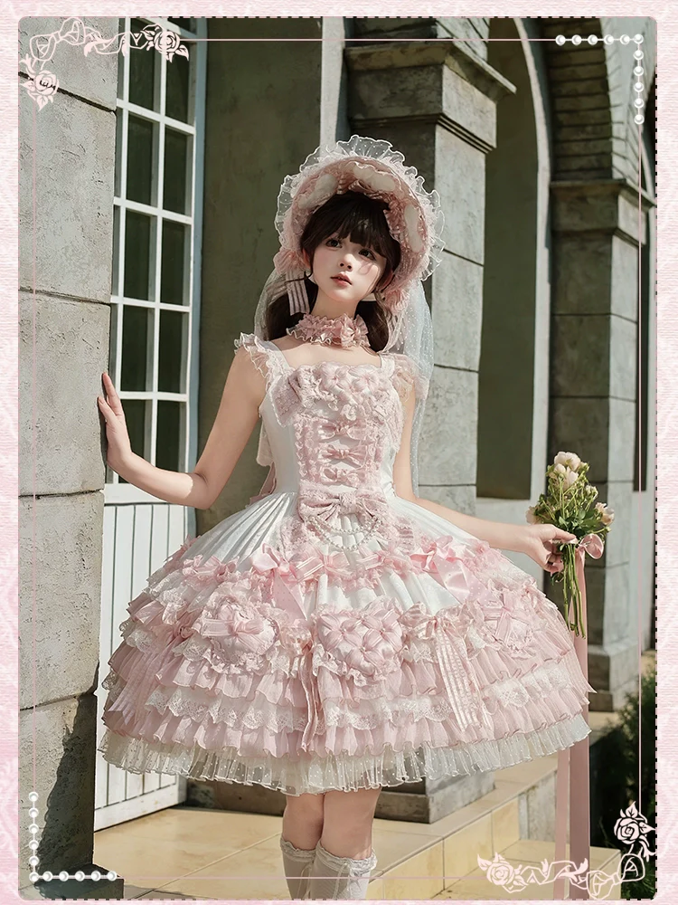 Shuang Sheng Xiao Xiong - Heart of Love - Sweet Lolita Wedding JSK, Bow Details - Image 32