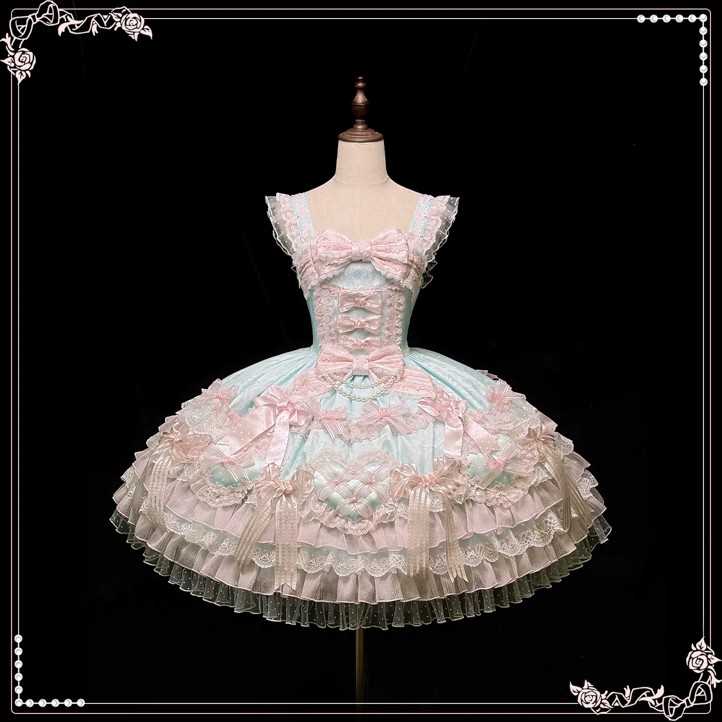 Shuang Sheng Xiao Xiong - Heart of Love - Sweet Lolita Wedding JSK, Bow Details - Image 68