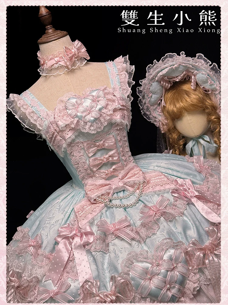 Shuang Sheng Xiao Xiong - Heart of Love - Sweet Lolita Wedding JSK, Bow Details - Image 79