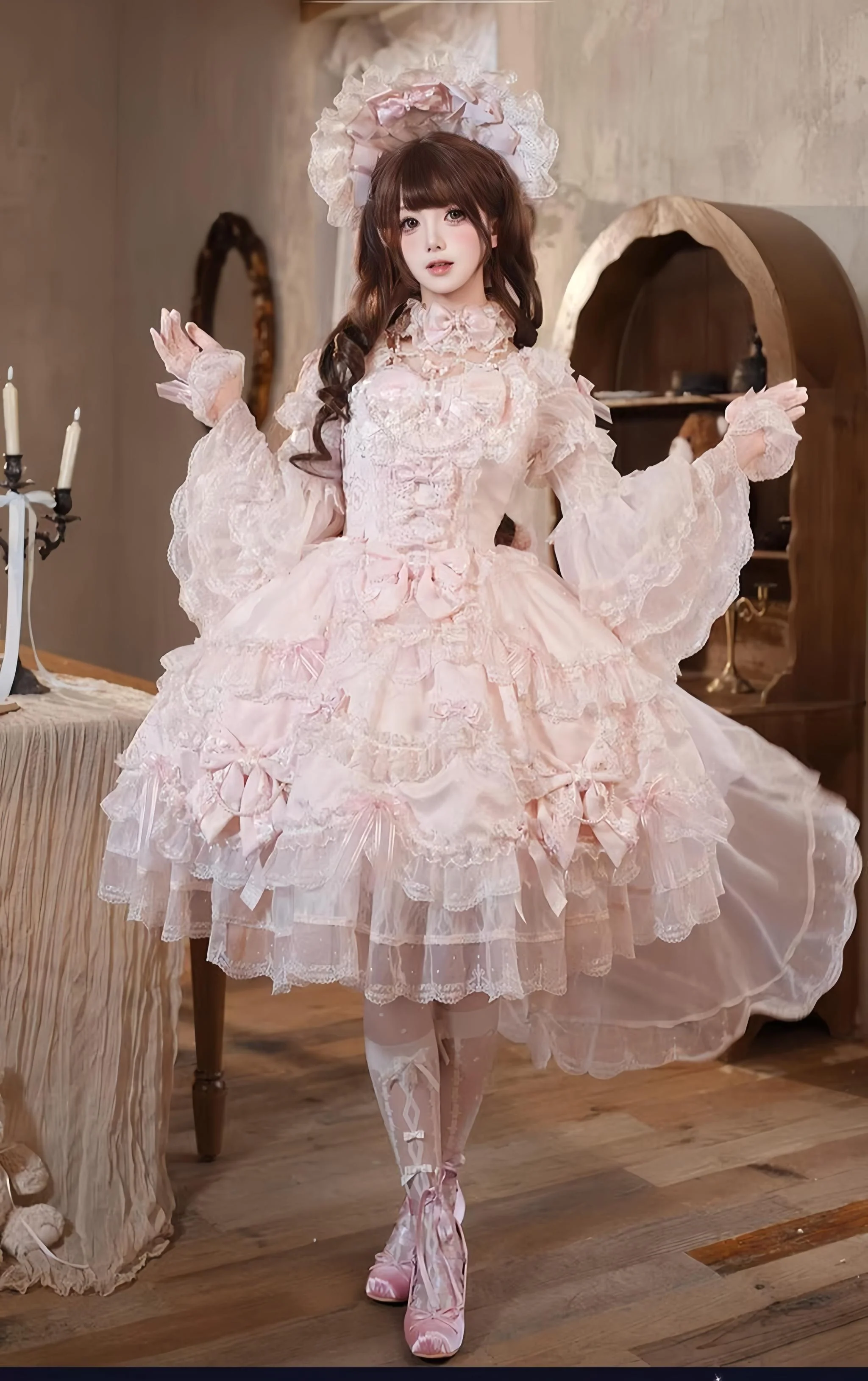 Showa Doll SP - Sweet Lolita Wedding OP Dress, Layered Hem - Image 2