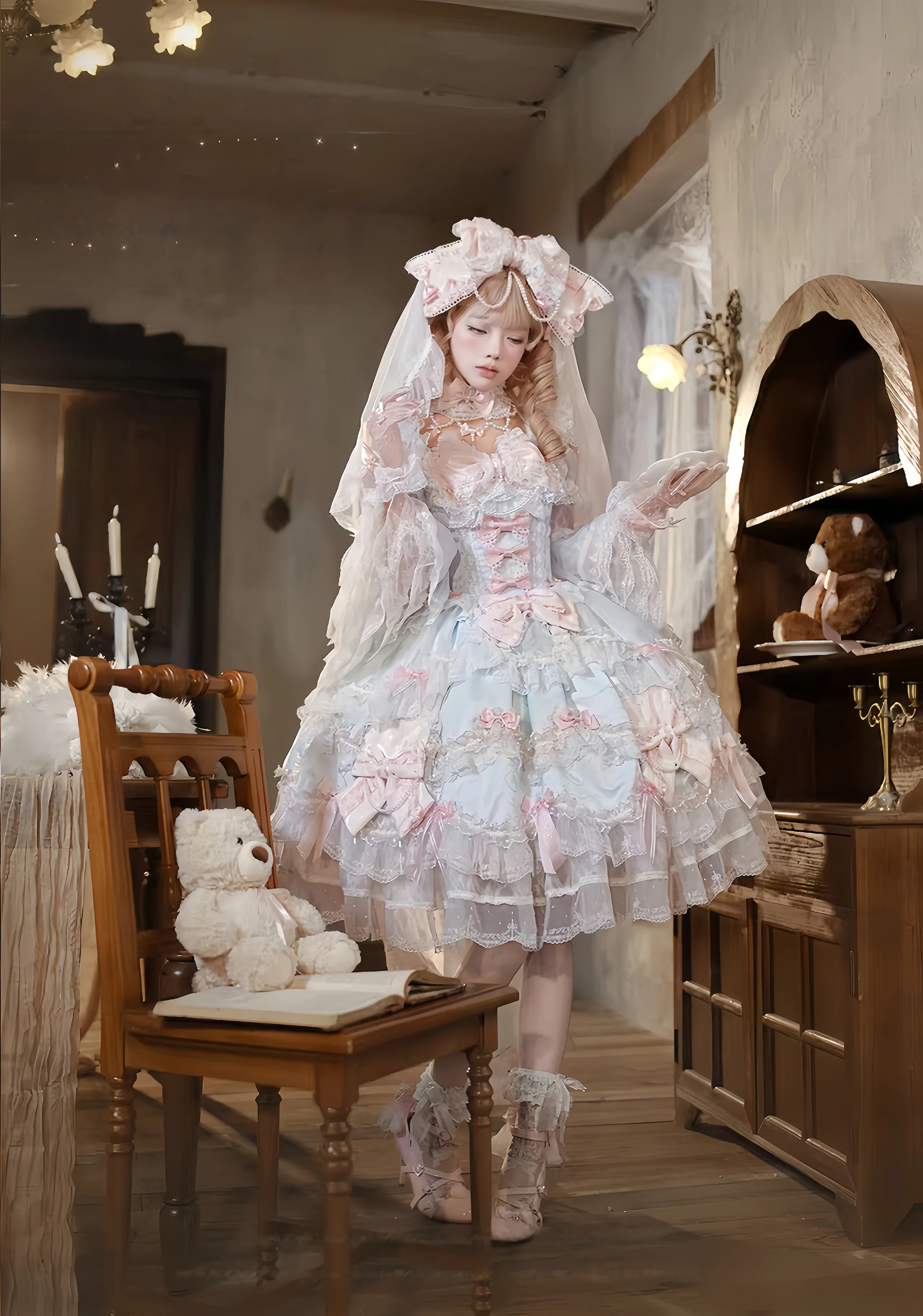 Showa Doll SP - Sweet Lolita Wedding OP Dress, Layered Hem - Image 3