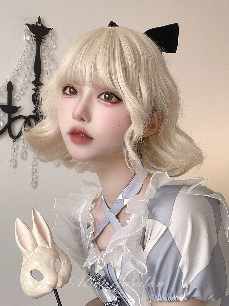 Alicegarden - Sweet Lolita Wigs Short Curly Platinum Color Wigs - Image 3