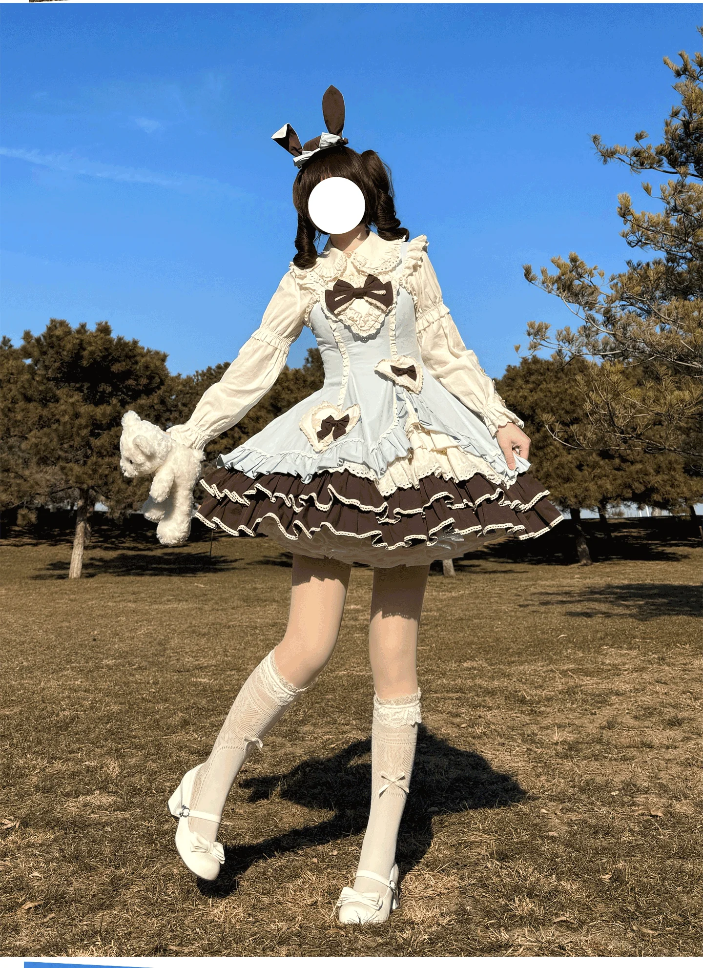Cream Bud - Tiered Hem Old School Lolita JSK, Side Opening - Image 15