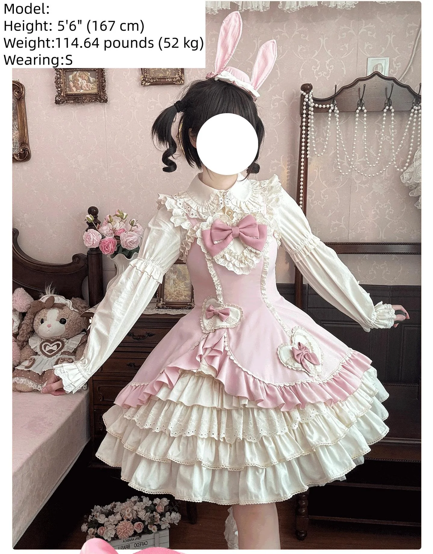 Cream Bud - Tiered Hem Old School Lolita JSK, Side Opening - Image 8