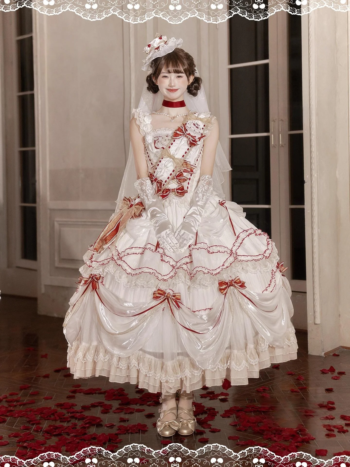 Cherry Cake - Tiered Sweet Lolita OP, Wedding Dress - Image 4