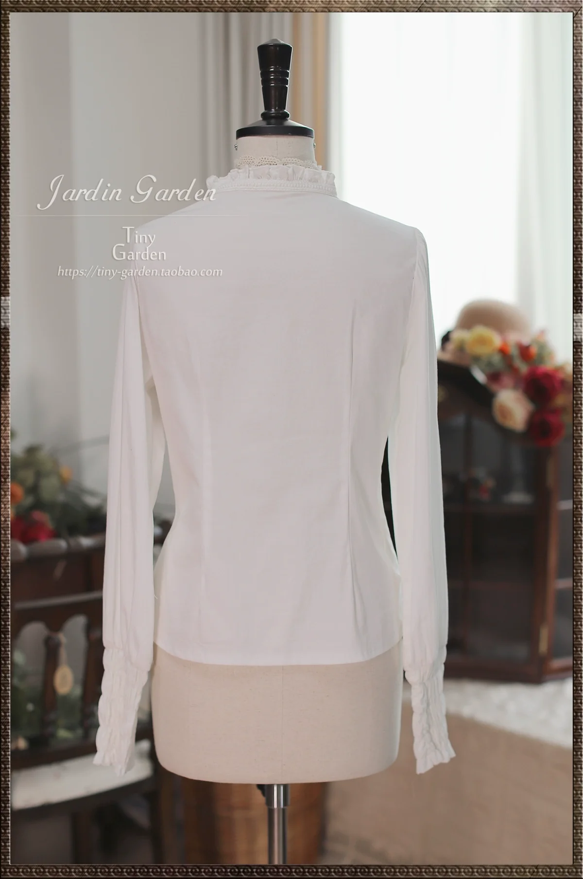 Black Forest Garden - Classic Lolita Blouse Mutton Leg Sleeves Stand Collar Shirt - Image 2