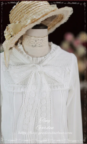 Memories - Cotton Lolita Lace Bow Tie Girls Blouse - Image 9