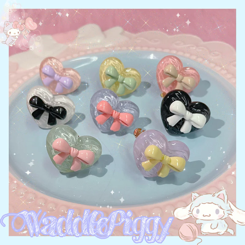 Transparent Heart Bow Adjustable Handmade Lolita Ring - Image 3