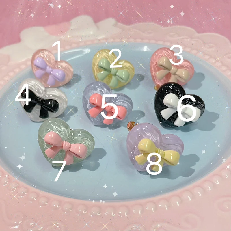 Transparent Heart Bow Adjustable Handmade Lolita Ring - Image 4