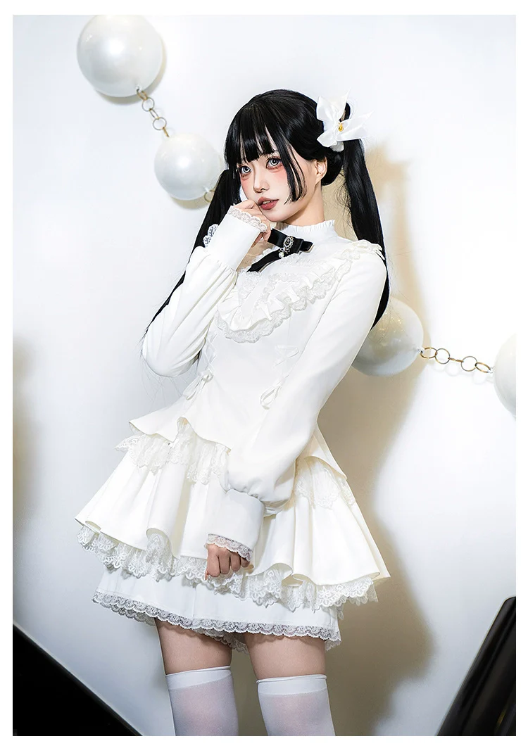 With Puji - Doki - Twin Lolita OP Black/White Goth Dress with Pocketed Shorts - Image 11