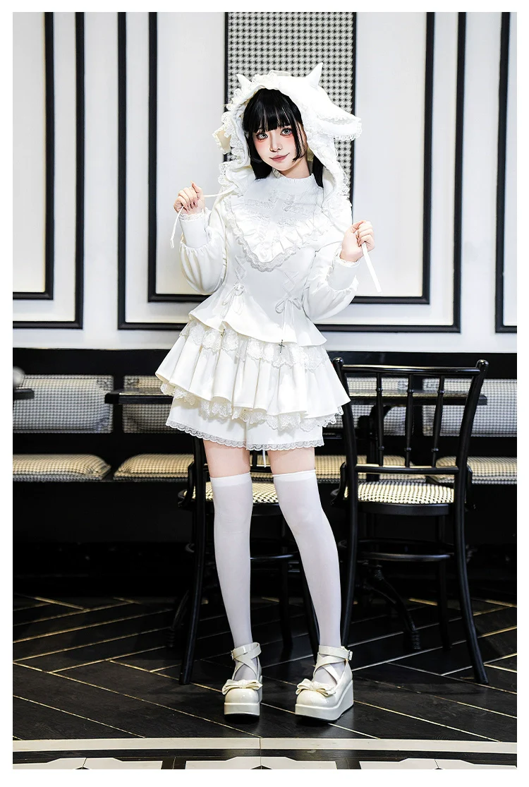 With Puji - Doki - Twin Lolita OP Black/White Goth Dress with Pocketed Shorts - Image 12