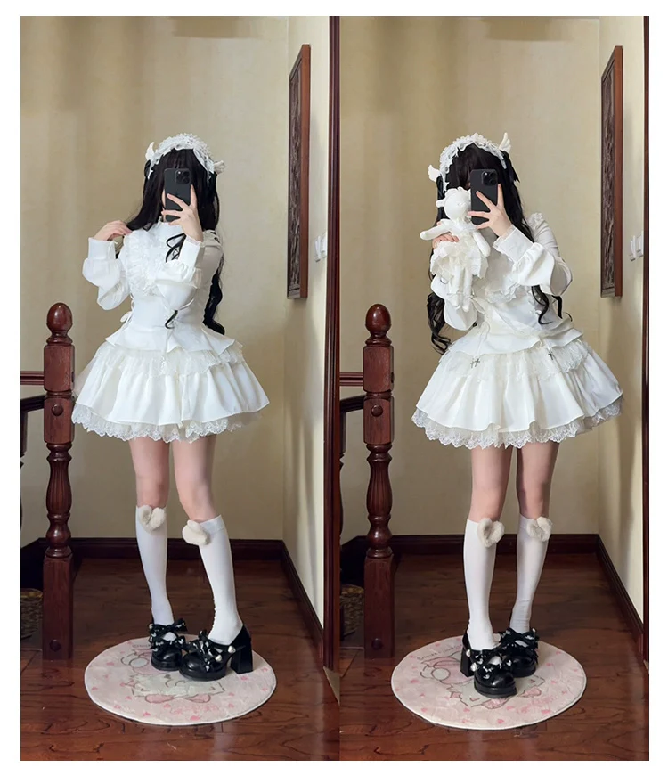 With Puji - Doki - Twin Lolita OP Black/White Goth Dress with Pocketed Shorts - Image 19