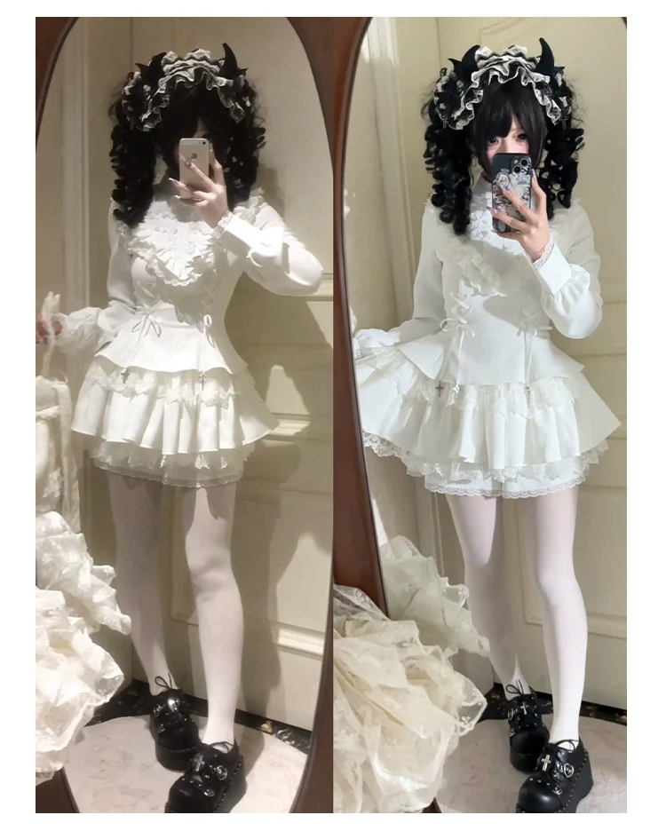 With Puji - Doki - Twin Lolita OP Black/White Goth Dress with Pocketed Shorts - Image 21