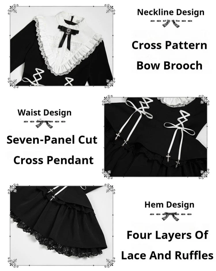 With Puji - Doki - Twin Lolita OP Black/White Goth Dress with Pocketed Shorts - Image 25