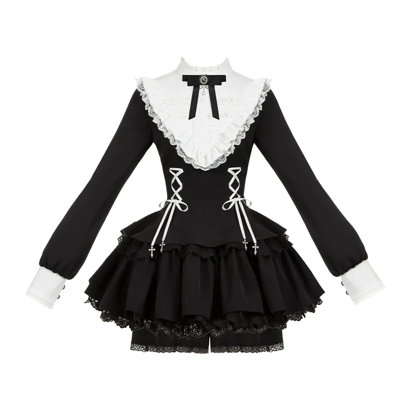 With Puji - Doki - Twin Lolita OP Black/White Goth Dress with Pocketed Shorts - Image 27