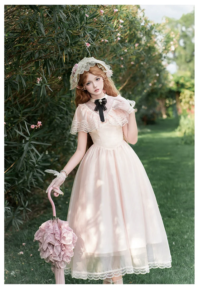With PUJI - Morning Mist Estate - Twins Classic Lolita OP Dress, Edward Collar - Image 15