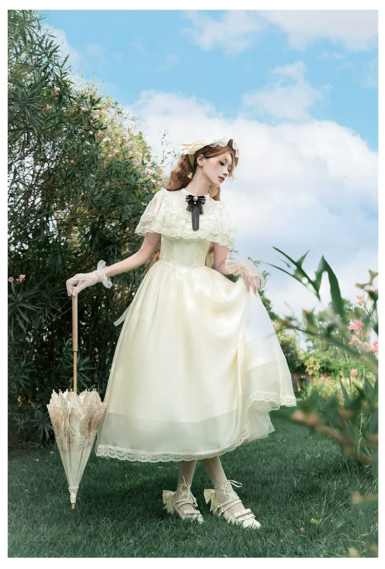 With PUJI - Morning Mist Estate - Twins Classic Lolita OP Dress, Edward Collar - Image 16