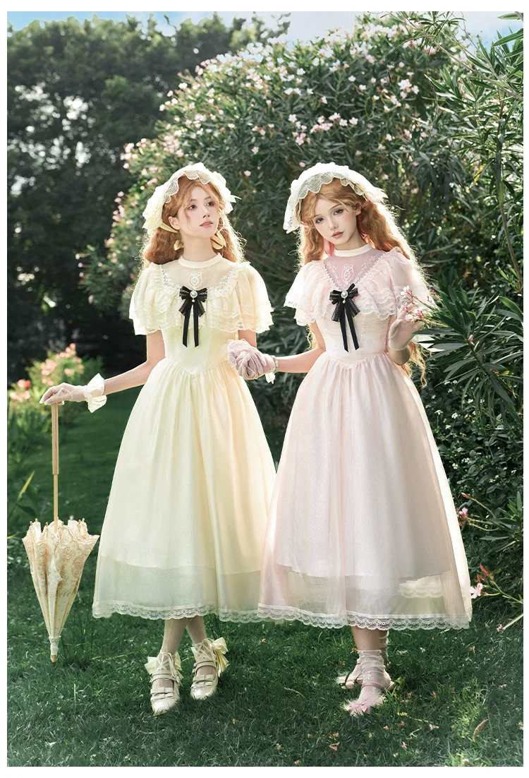 With PUJI - Morning Mist Estate - Twins Classic Lolita OP Dress, Edward Collar - Image 2