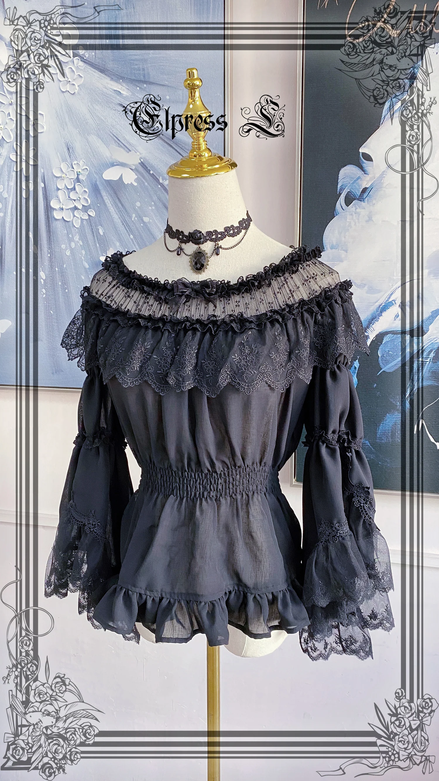 Universal Black White Chiffon Lolita Blouse - Image 17