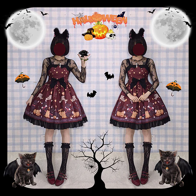 Cheese Cocoa - Vampire Cat - Normal Waist Lolita Halloween JSK Dress - Image 6