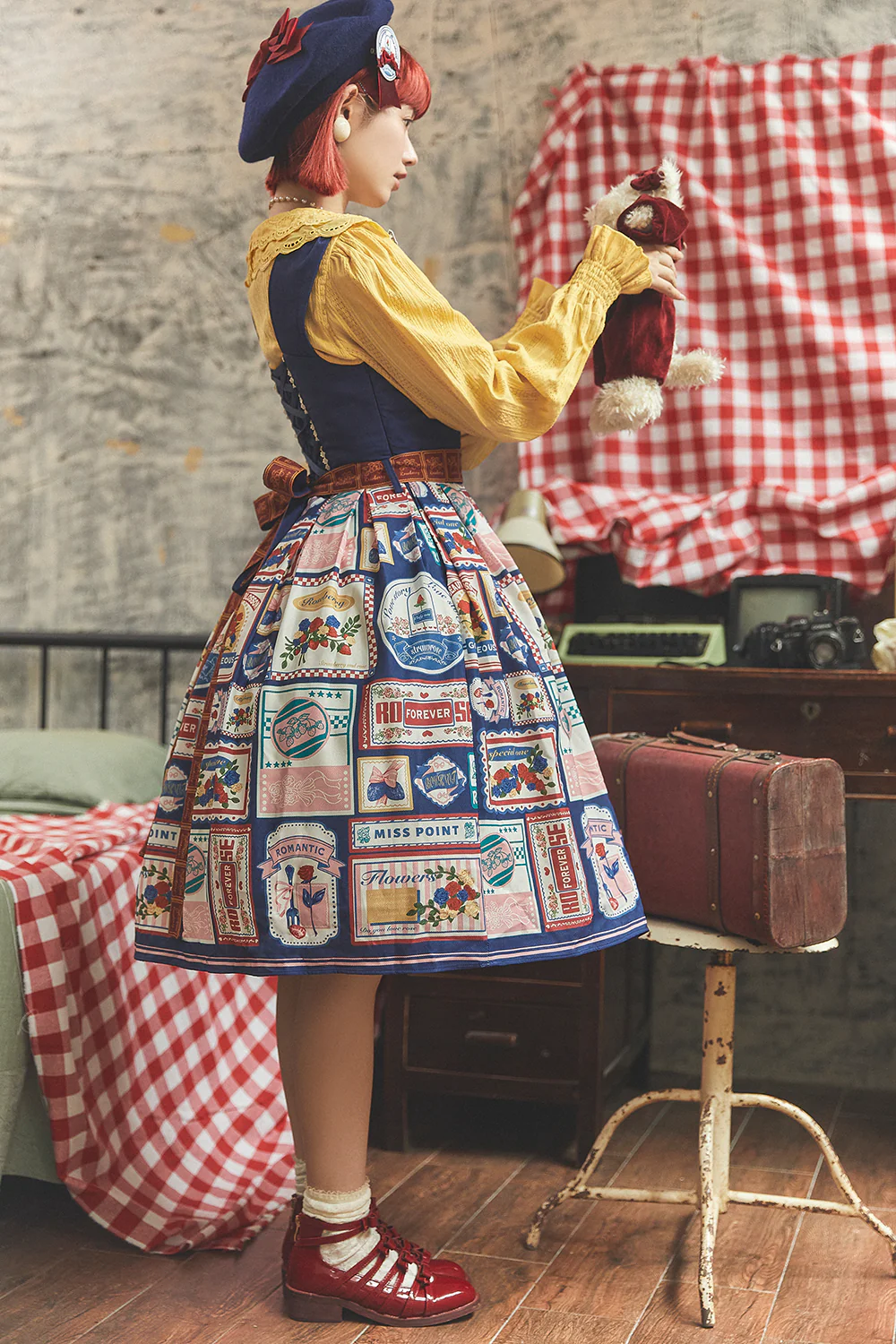 Strawberry Rose - Vintage American Casual Lolita Jumper Dress - Image 12